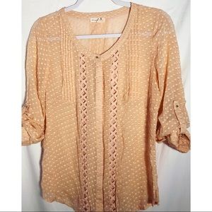 Anthro Blush color cut out polka dot gold button